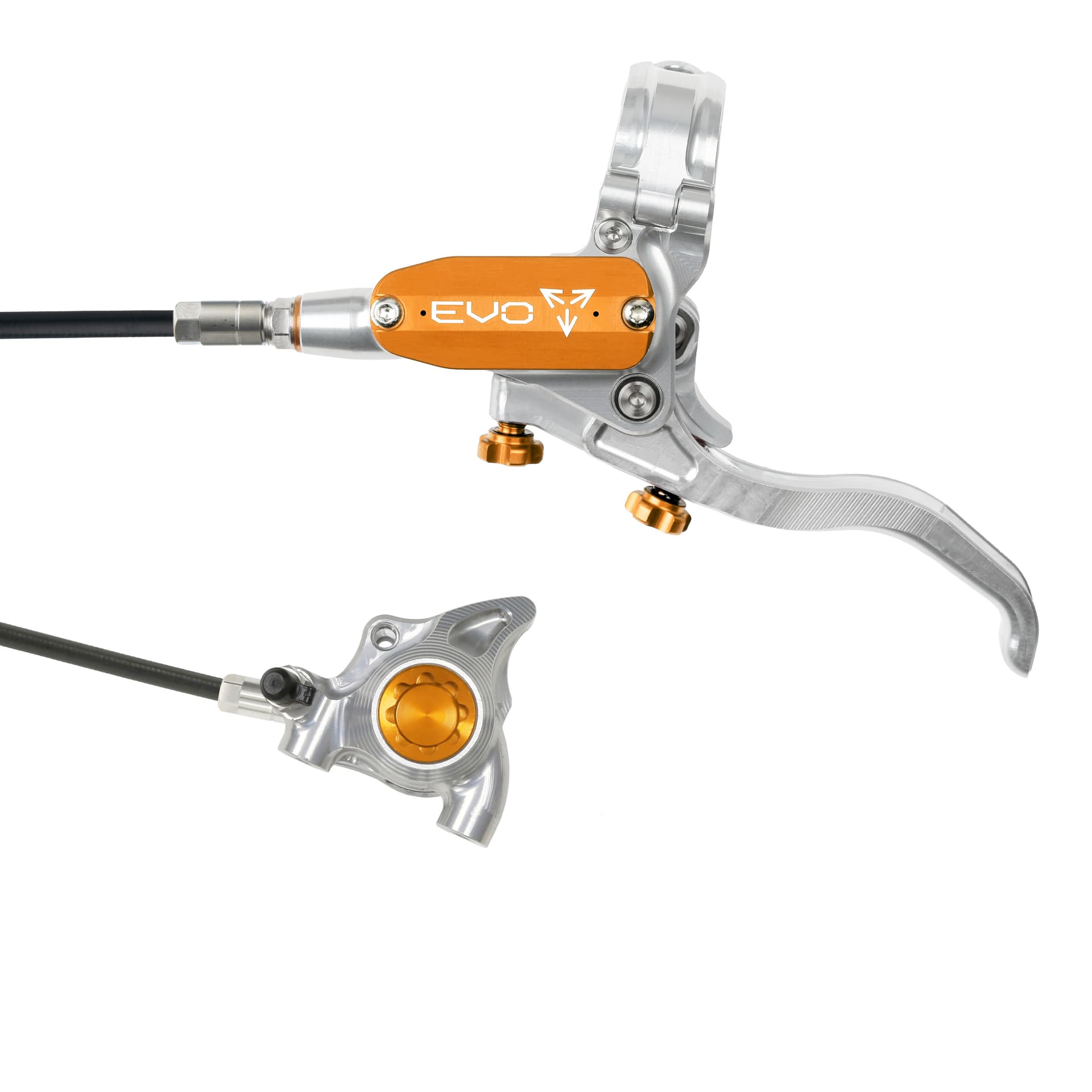 Hope Tech 4 EVO X2 Flatmount - Silver/Orange - Braided - No Rotor — product photo