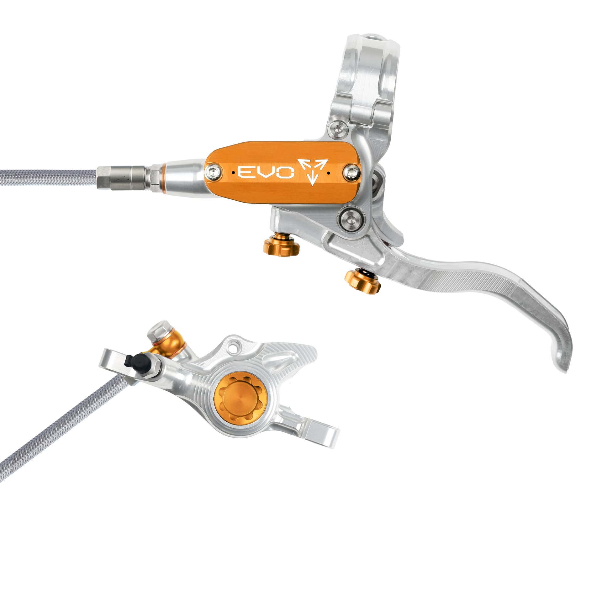 Hope Tech 4 EVO X2 - Silver/Orange - Braided - No Rotor — product photo