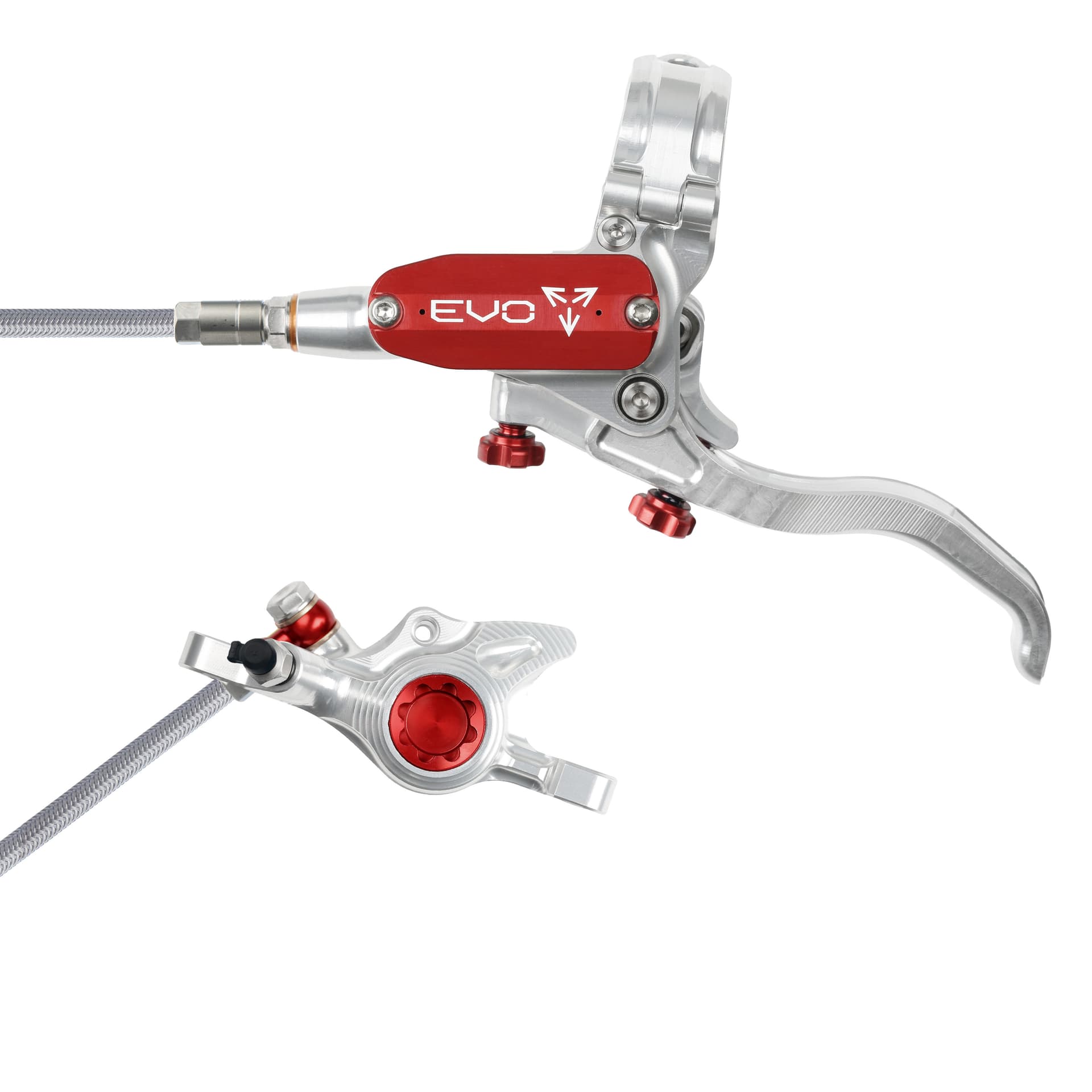 Hope Tech 4 EVO X2 - Silver/Red - Braided - No Rotor — product photo