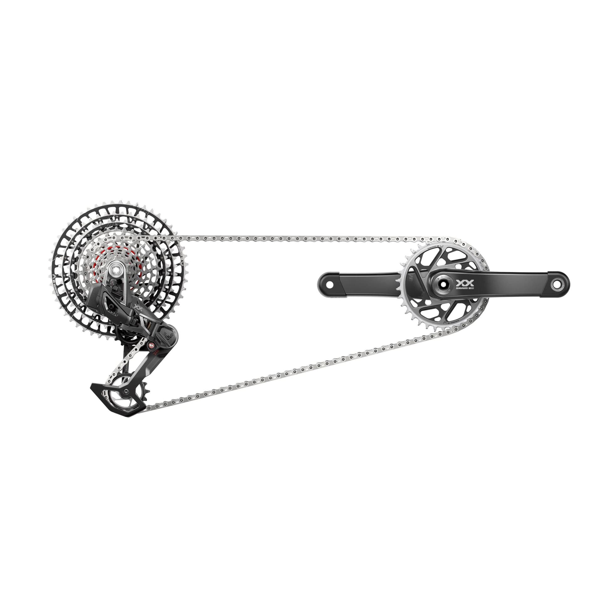 Sram XXSL T-Type Eagle Transmission AXS Groupset (RD W/Battery/Charger/Cord, EC Pod Ult, FC XXSL Q174 55mm Chainline Dub W/DM 34T CR, CN 126L, CS XS-1299 10-52T) 2023 — product photo