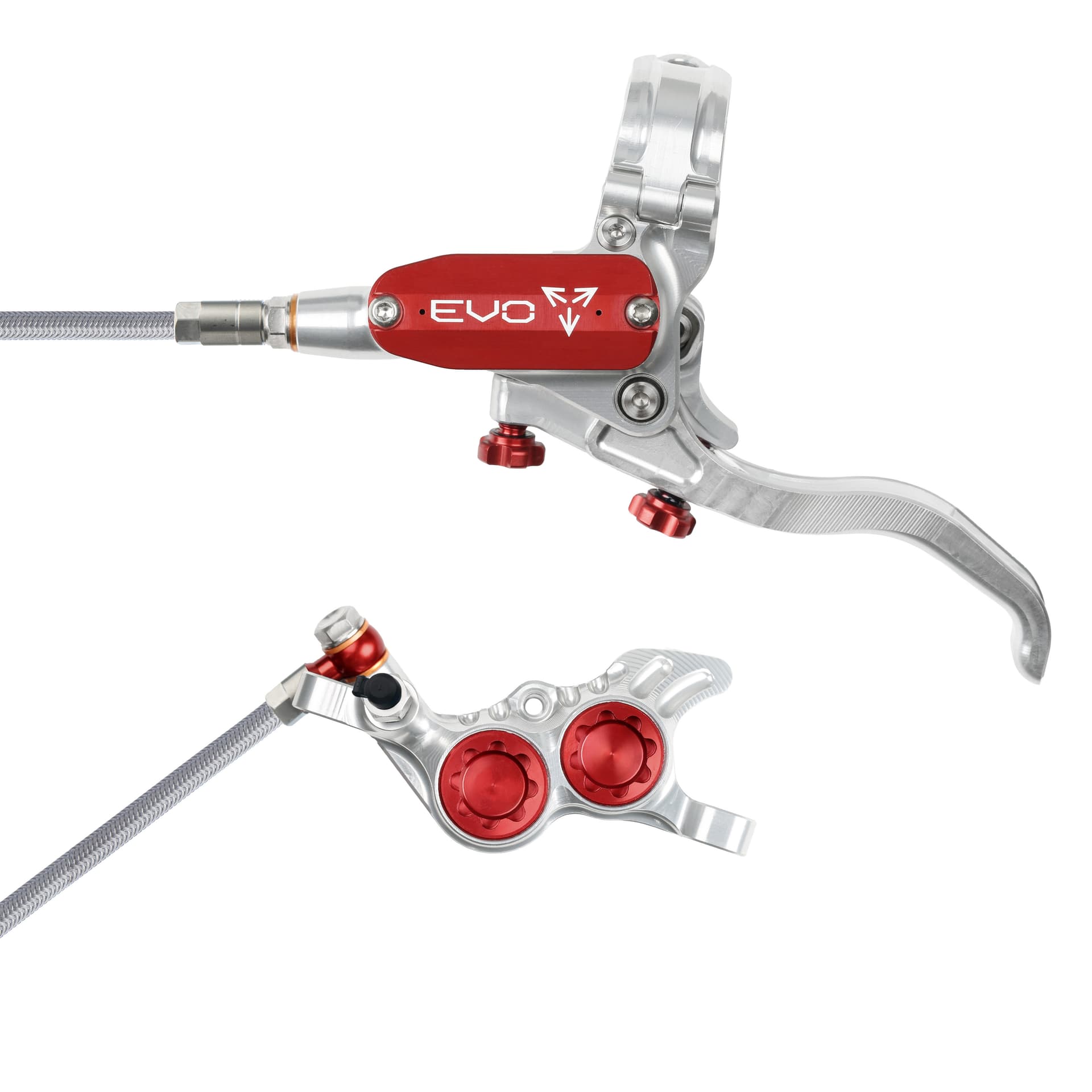 Hope Tech 4 EVO GR4 - Silver/Red - Braided - No Rotor — product photo