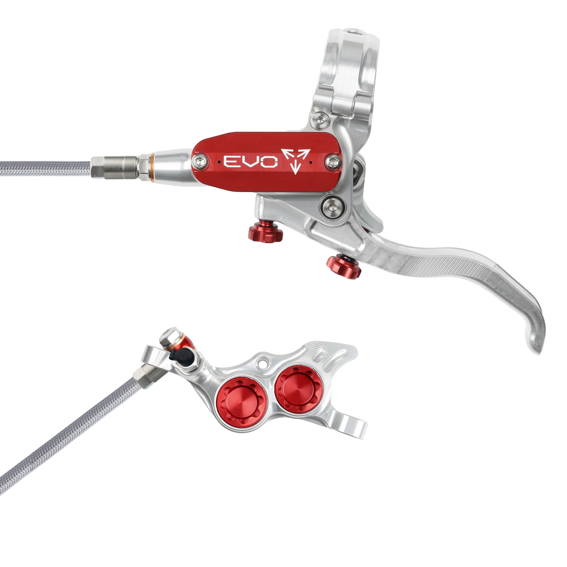 Hope Tech 4 EVO TR4 - Silver/Red - Braided - No Rotor — product photo