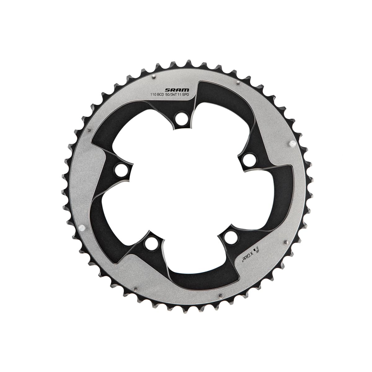 Sram Chain Ring Road X-Glide R 52T Yaw 11 Speed S2 Hidden Bolt/Non-Hidden Bolt 110 Alum 5mm Silver BB30 or GXP (52-36) — product photo