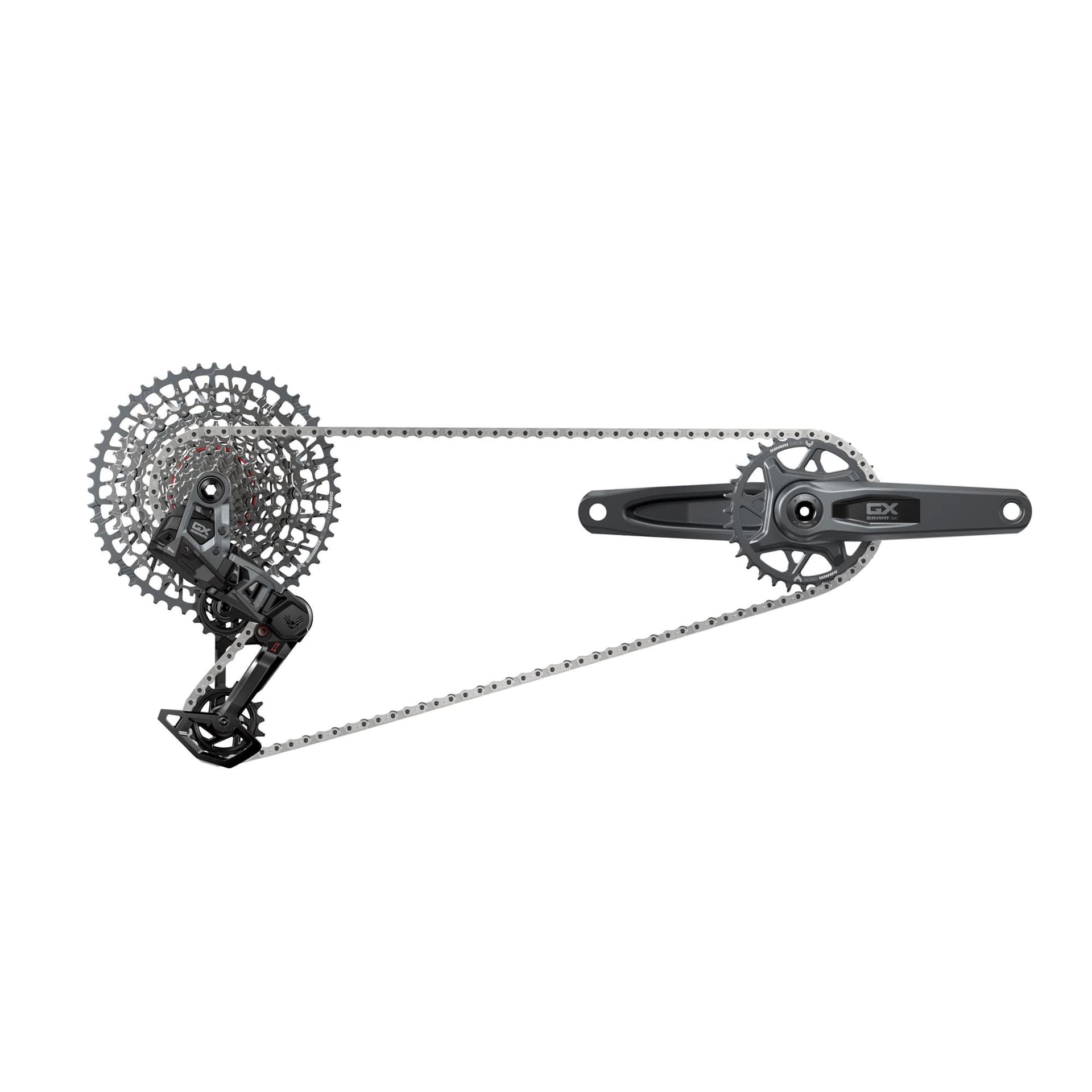 Sram GX T-Type Eagle Transmission AXS Groupset (RD w/Battery/Charger/Cord, EC POD, FC GX Q174 DUB MTB Wide w/DM 32t CR w/2 Guards, CN 126l, CS XS-1275 10-52t) — product photo