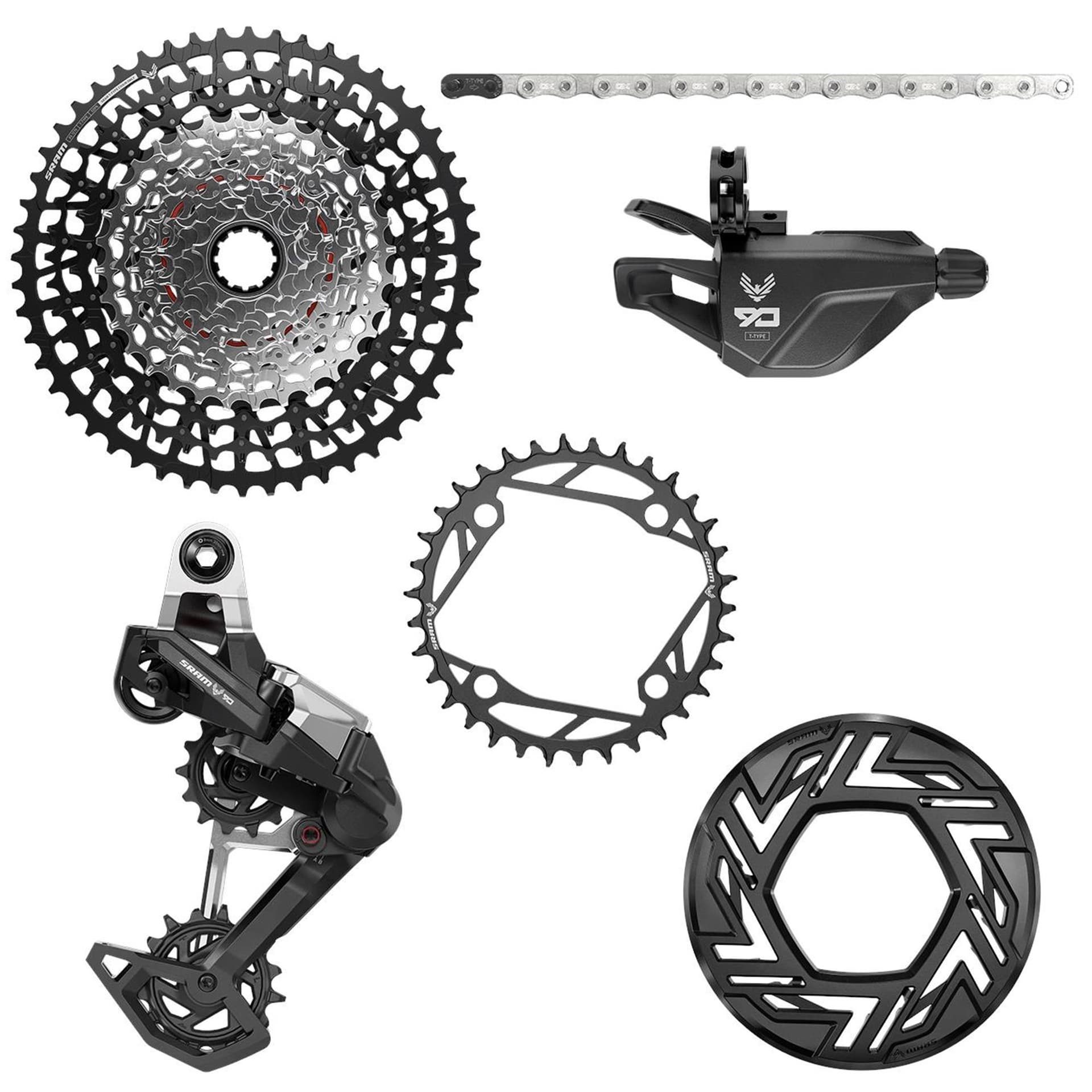 Sram Eagle 90 Groupset Emtb (Rear Der, Single Click Trigger Wclamp, Cr 104Bcd T-Type 34T, Clip-On Guard , Gx T-Type Chain 126L, Cs Xs-1275 Blk 10-52T) - Cranks Not Included — product photo