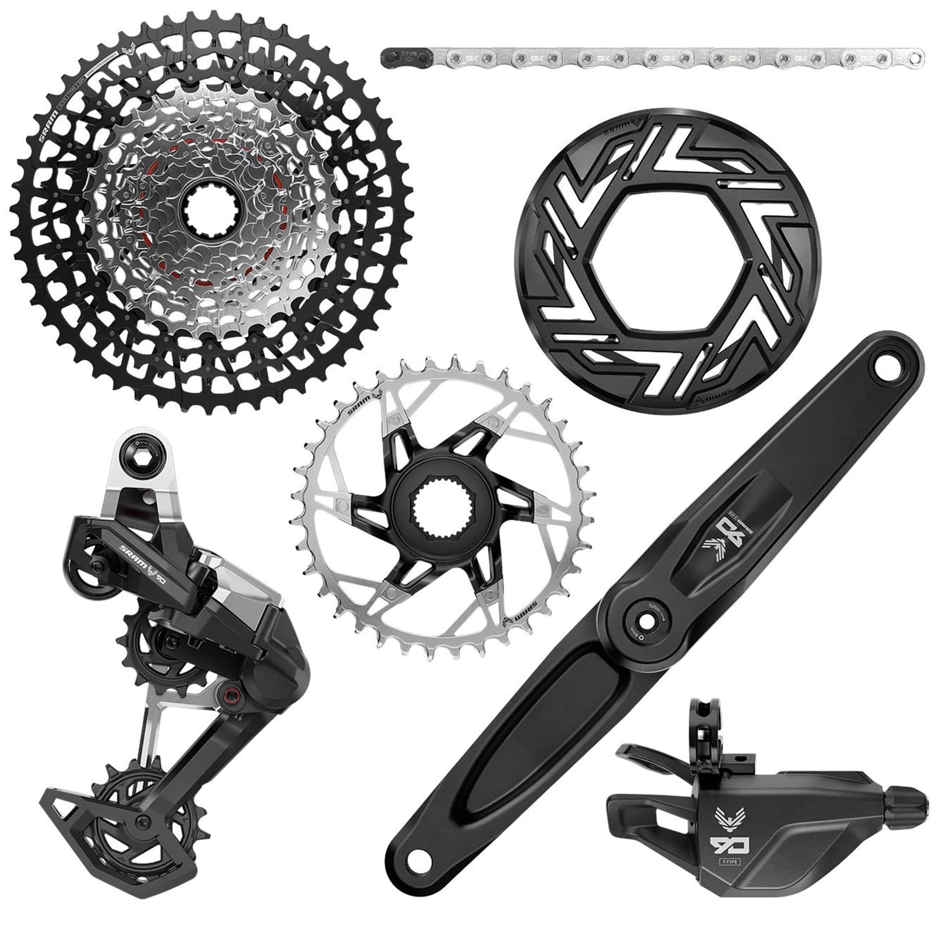 Sram Eagle 90 Groupset EMTB BOSCH (RD, Single Click Trigger wClamp, FC Eagle 90 wCap, CR T-Type 36T, Clip-on Guard, GX T-Type chain 126l, CS XS-1275 BLK 10-52t) — product photo